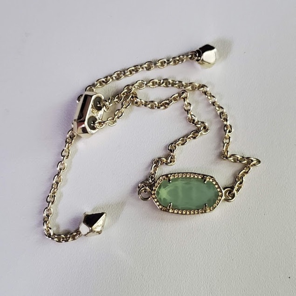 Kendra Scott Elaina Adjustable Chain Bracelet Mint Green Gold Tone Stone Dainty